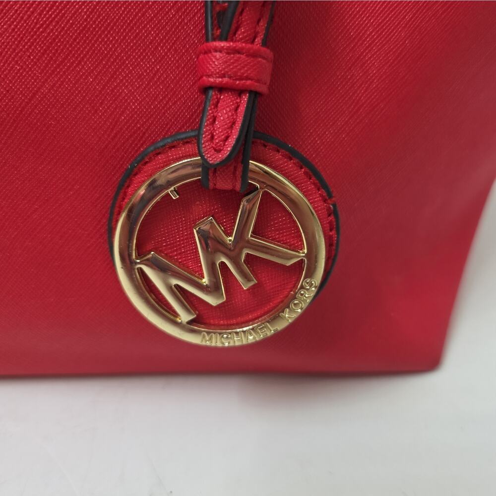 Michael Kors Large Red Signature Tote Shoulder Bag Jet Set Purse - Picture 6 of 12